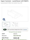 2006-09 Range Rover Sport Fuel Vapor Canister WTB500260 Oem JQ25113 New. Price: $150.00.