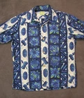 Ui-maikai Vintagehawaiian Aloha Shirt Tiles Shield Drum Pineapple Flowers Blue Used. Price: $48.99.